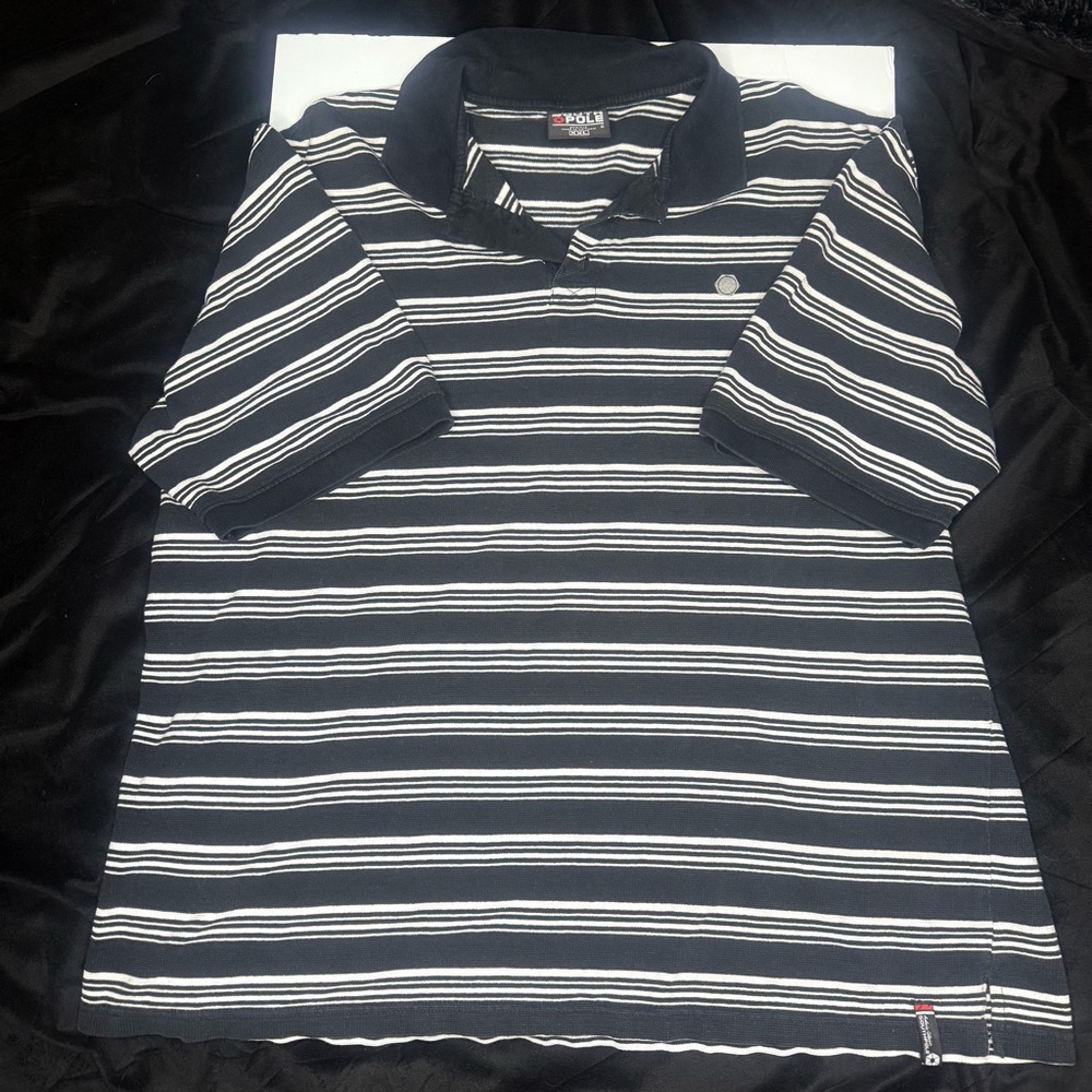 South Pole Men's Striped Polo Shirt - Black and White
